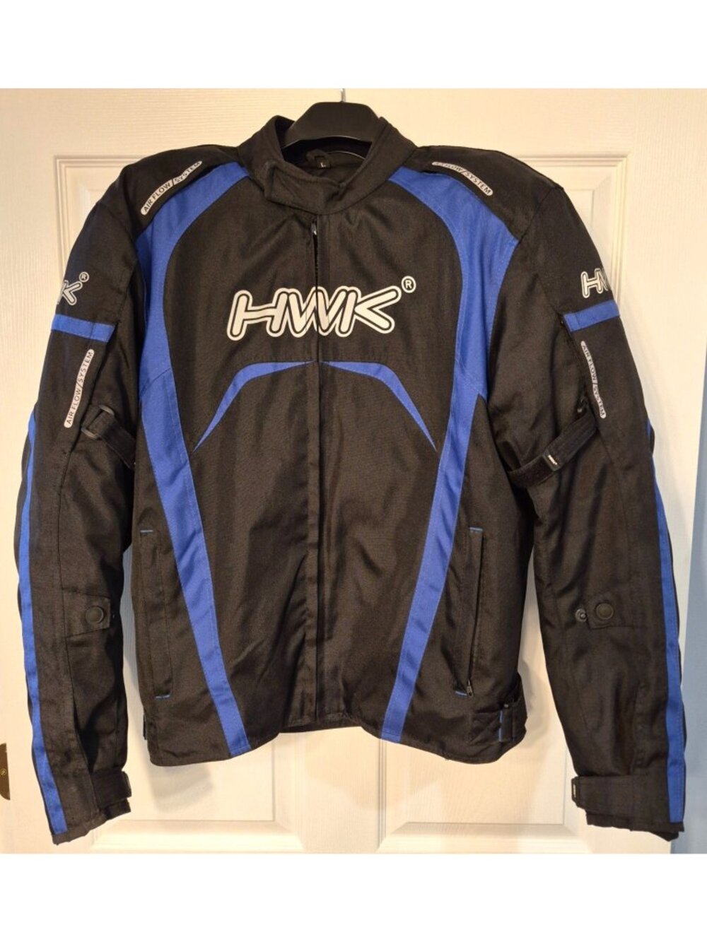 HWK Motorcycle Jacket Black and Blue with Reflective Detailing